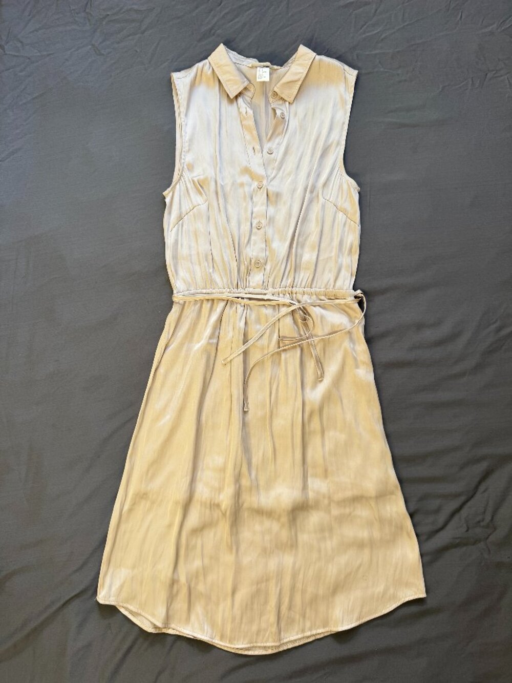 H&M Champagne Satin Sleeveless Midi Shirt Dress – Size 4